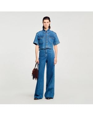 Sandro Cropped Denim Shirt - Blue