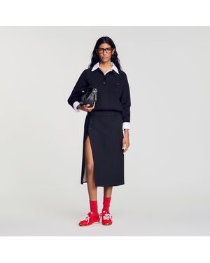 Sandro Mid-Length Slit Wool Skirt - Blue