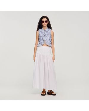 Sandro Long Poplin Skirt With Ties - White