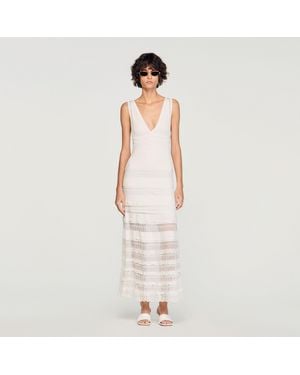 Sandro Pointelle Knit Maxi Dress - White