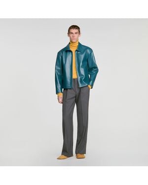 Sandro Leather Jacket - Blue