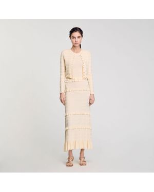 Sandro Ruffled Cardigan - Natural
