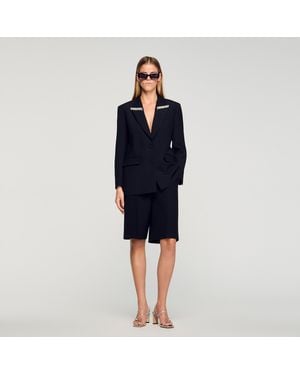 Sandro Jacket With Rhinestone Collar - Blue