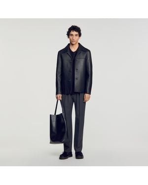 Sandro Straight Lambskin Jacket - Blue