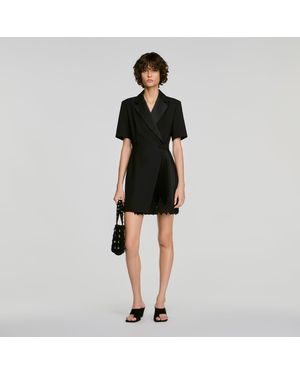 Sandro Tailored Collar Wraparound Dress - Black