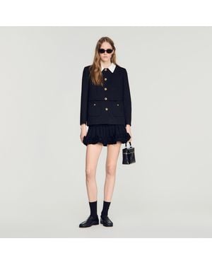 Sandro Jacket With Removable Contrast Collar - Blue