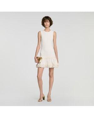 Sandro Floral Knit Mini Dress - White