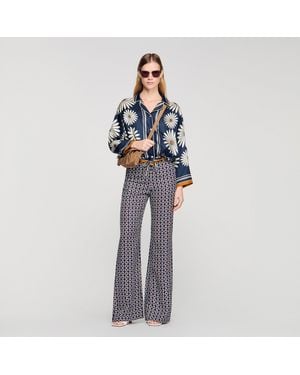 Sandro Floral Print Silk Shirt - Blue