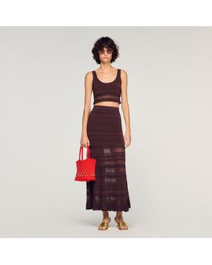 Sandro Pointelle Knit Crop Top - Red
