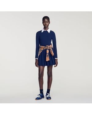 Sandro Short Knit Dress With Buttons - Blue