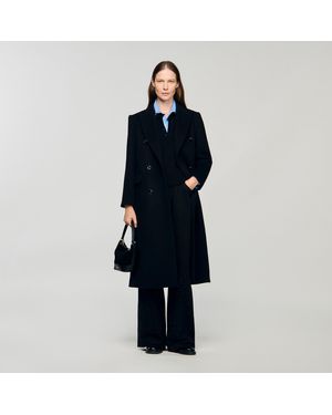 Sandro Long Wool Coat - Blue