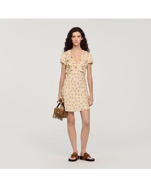 Sandro Floral Print Short Dress - Natural