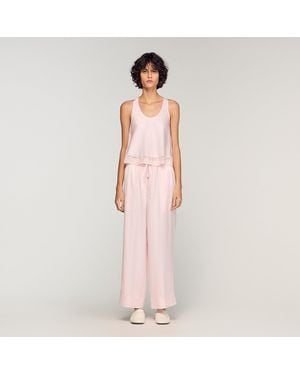 Sandro Satin-Effect Wide-Leg Trousers - Pink