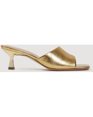 Sandro Heeled Metallic Leather Mules