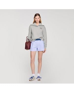 Sandro Embroidered Split Neck Sweatshirt - Blue