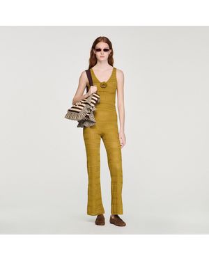 Sandro Floral Pointelle Knit Top - Metallic