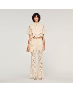 Sandro Cropped Floral Guipure Shirt - Natural