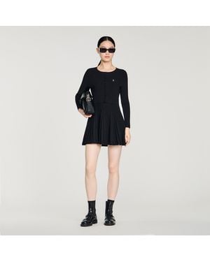 Sandro Pleated Knit Short Dress - Black