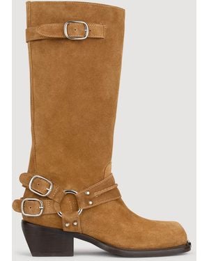 Sandro Leather Buckle Boots - Brown