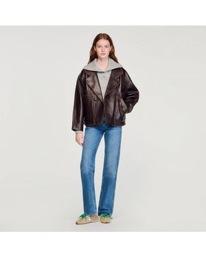 Sandro Oversized Leather Jacket - Black