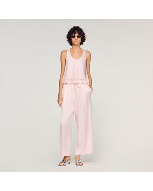 Sandro Satin Top With Lace - Pink