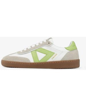 Sans Matin Hera Low Top Trainers, For Leather, Taupe Suede Lime Pebbled Leather - Green