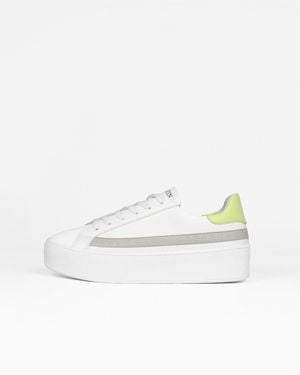 Sans Matin Gaia Platform Trainers, For & Lime Pebbled Leather - White