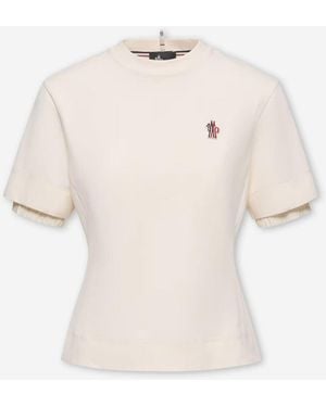 Moncler Cotton Blend T-Shirt With Logo Patch - Natural