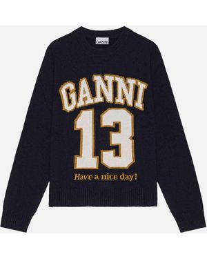 Ganni Maglia Di Lana Lavorata A Maglia - Blu