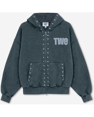 Twojeys Studded Zip-Up Sweatshirt - Blue