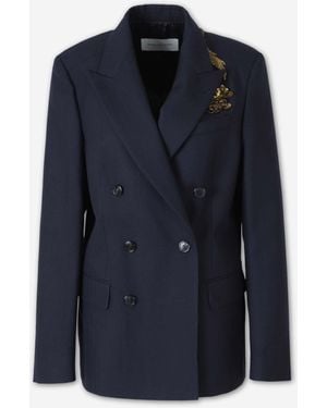 Dries Van Noten Blazer Con Ricami Metallici - Blu