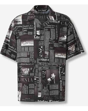 Palm Angels T-shirt With Newspaper Motif - Black