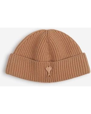 Ami Paris Ribbed Wool Hat - Brown