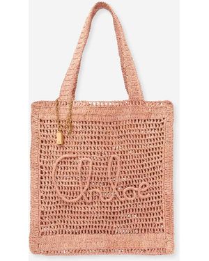 Chloé Bolso Tote Rafia - Rosa