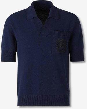 Balmain Embroidered Knit Polo - Blue