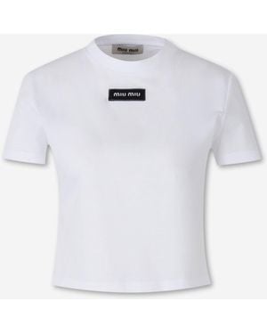 Miu Miu Cropped Logo T-Shirt - White