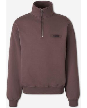 Jacquemus Grosgrain Zip-Up Sweatshirt - Brown