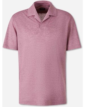 ZEGNA Plain Linen Polo Shirt - Pink