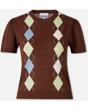 Ganni Knit T-Shirt - Brown