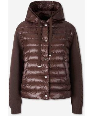 Herno Down Jacket With Knit Sleeves - Brown