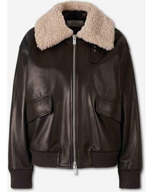 Peserico Aviator Leather Jacket - Black