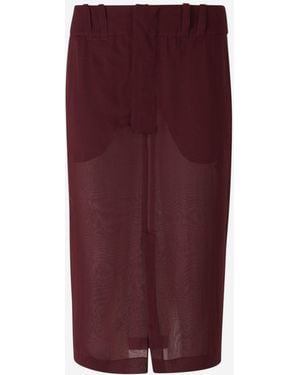 Saint Laurent Silk Midi Skirt - Red