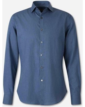 Canali Plain Cotton Shirt - Blue