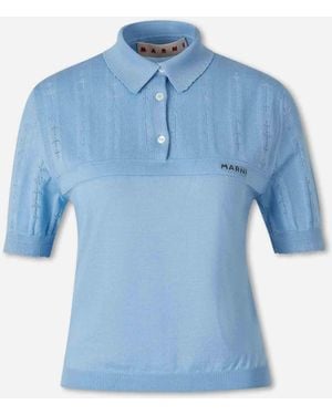 Marni Openwork Knit Polo Shirt - Blue