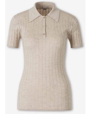 TOTEME Ribbed Knit Polo Shirt - Natural