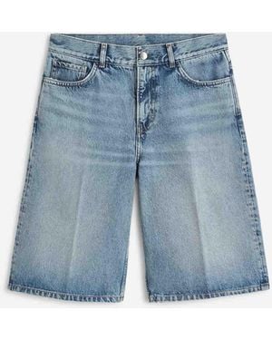 TOTEME Wide Leg Denim Bermuda Shorts - Blue