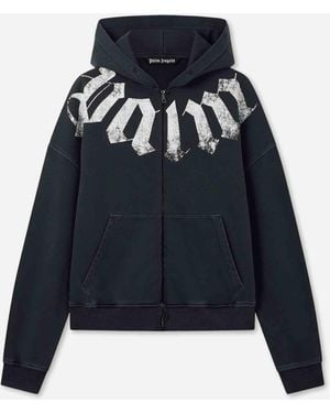 Palm Angels Logo Zip-Up Hoodie - Blue