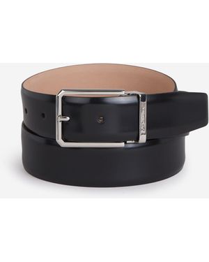 Santoni Adjustable Leather Belt - Black