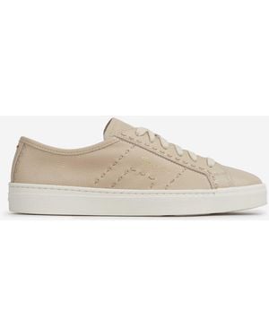Santoni Leather Trainers With Logo - White