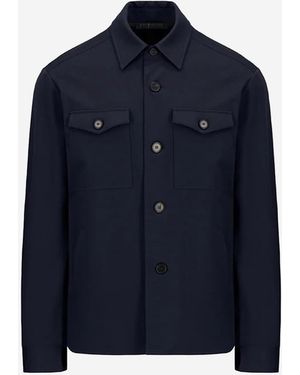Harris Wharf London Plain Button Overshirt - Blue